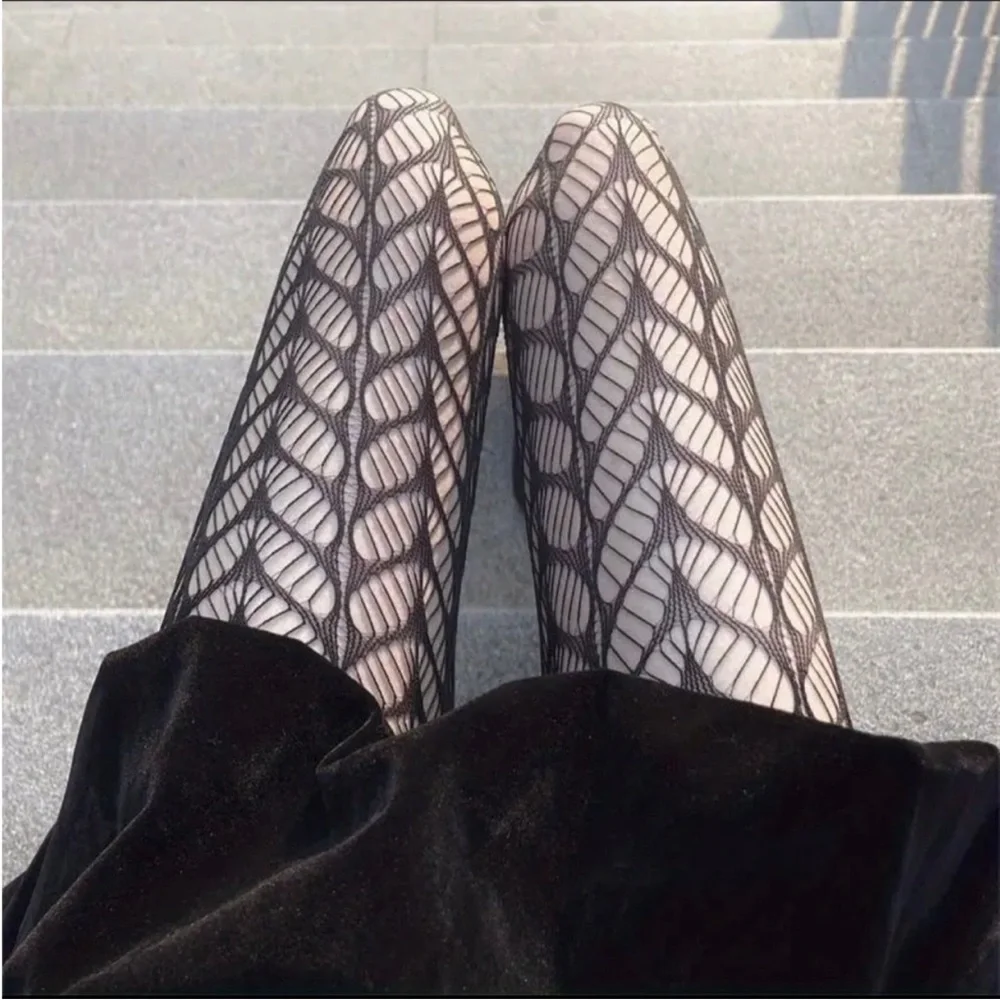 Black Fishnet High Waist Hollow Out Mesh Pantyhose One Size‎